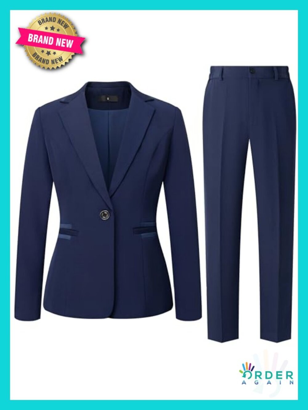 Women's 2 Piece One Button Blazer Pants Suit Set Business Casual